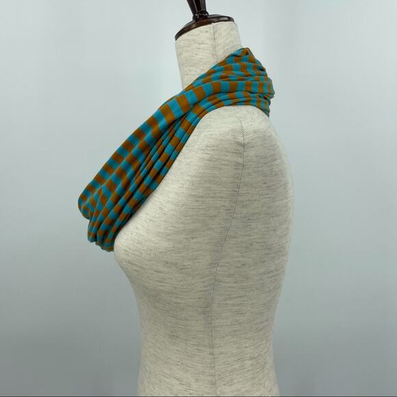 Infinity Scarf Head Covering Face Mask Stripe Color Block Orange Blue Viscose - Picture 4 of 8